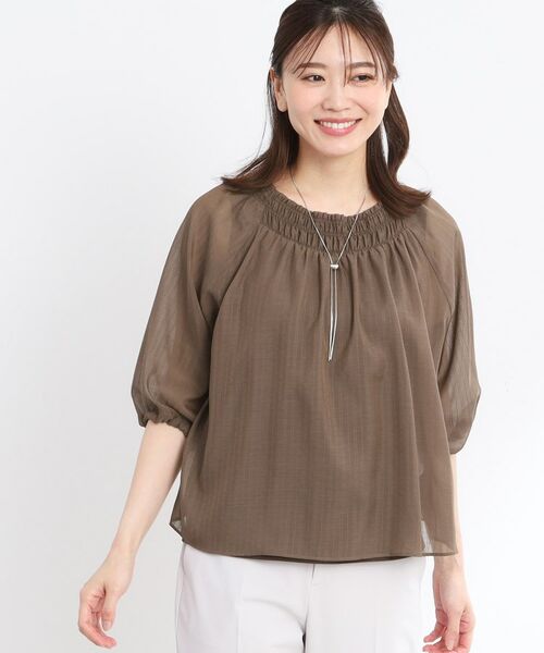 Reflect/リフレクト 【接触冷感/洗える】シャーリングデザインブラウス モカブラウン(342) 07(S) Reflect/リフレクト 【接触冷感/洗える】シャーリングデザインブラウス モカブラウン(342) 07(S)