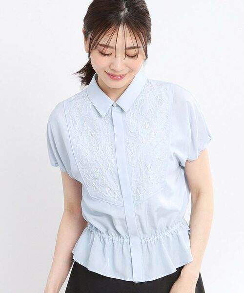 Reflect/リフレクト 【R‐QUALITY】ビーズ刺繍ブラウス サックスブルー(090) 13(LL) Reflect/リフレクト 【R‐QUALITY】ビーズ刺繍ブラウス サックスブルー(090) 13(LL)