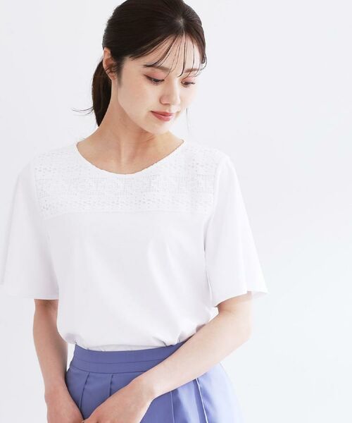 Reflect / リフレクト カットソー | 【手洗い可】レースデザインジャージTシャツ(オフホワイト(003))