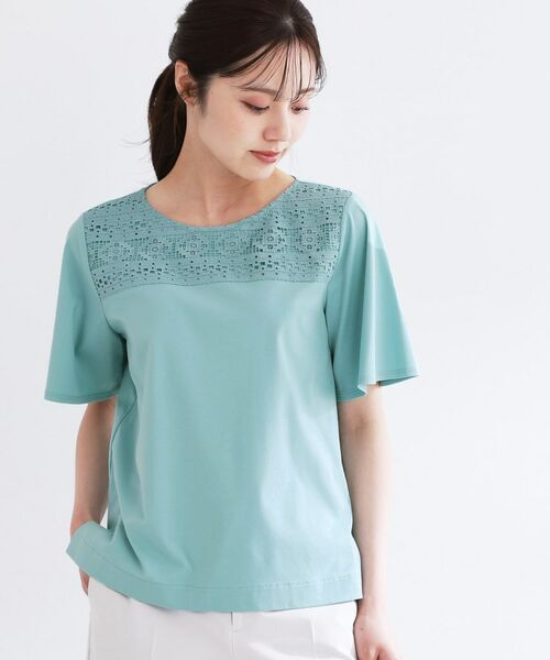 Reflect / リフレクト カットソー | 【手洗い可】レースデザインジャージTシャツ(ライトグリーン(020))