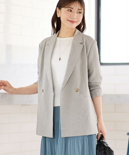 Reflect / リフレクト テーラードジャケット | 【マシンウォッシュ可/セットアップ可/通勤におすすめ】ドライタッチダブルジャケット(ライトグレー(011))