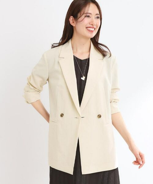 Reflect / リフレクト テーラードジャケット | 【マシンウォッシュ可/セットアップ可/通勤におすすめ】ドライタッチダブルジャケット(ライトベージュ(051))