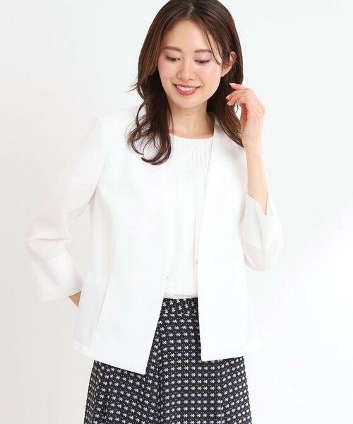 Reflect / リフレクト ノーカラージャケット | 【接触冷感/洗える/吸水速乾/夏のオケージョンに/セットアップ可】ノーカラージャケット(オフホワイト(003))