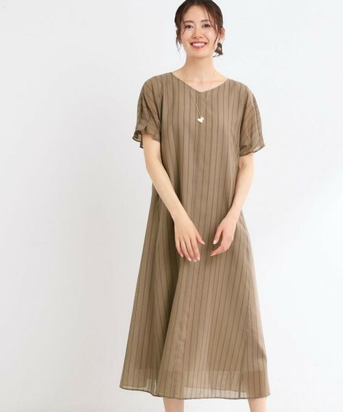 Reflect / リフレクト ロング・マキシ丈ワンピース | 【夏SALE/一枚で決まる◎/手洗い可】シアーストライプソフトAラインワンピース(モカブラウン(342))