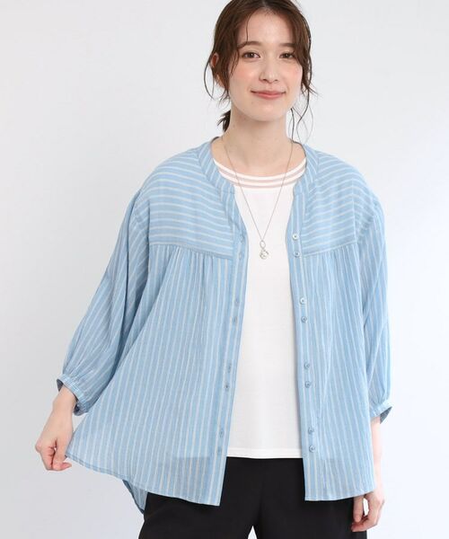 Reflect / リフレクト シャツ・ブラウス | 【手洗い可/羽織りでも◎】ストライプブラウス(ブルー(392))