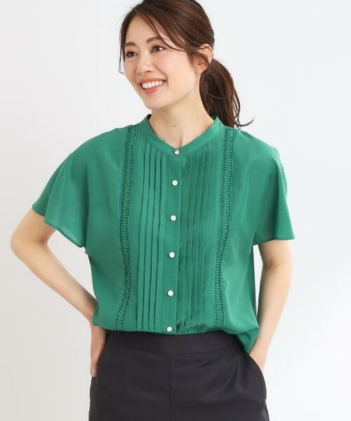 Reflect/リフレクト 【選べる7色◎/手洗い可】フロントピンタックデザインブラウス グリーン(022) 13(LL) Reflect/リフレクト 【選べる7色◎/手洗い可】フロントピンタックデザインブラウス グリーン(022) 13(LL)