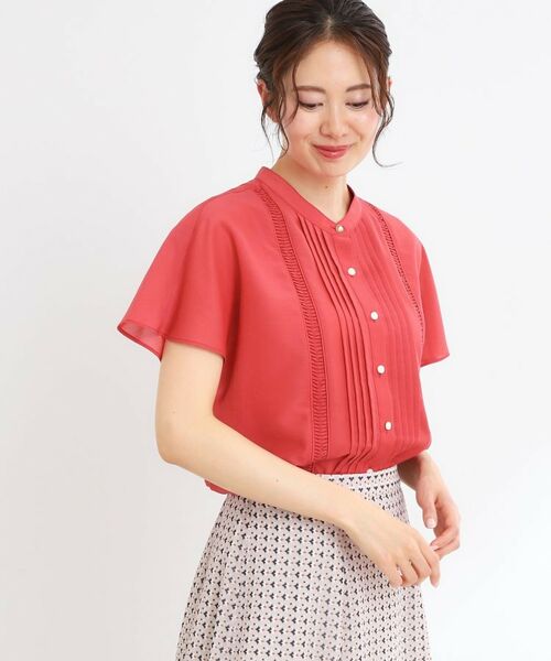 Reflect/リフレクト 【選べる7色◎/手洗い可】フロントピンタックデザインブラウス レッド(062) 11(L) Reflect/リフレクト 【選べる7色◎/手洗い可】フロントピンタックデザインブラウス レッド(062) 11(L)