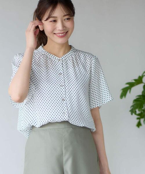 Reflect / リフレクト シャツ・ブラウス | 【マシンウォッシュ可】五分袖コツキプリントブラウス(オフホワイト(103))