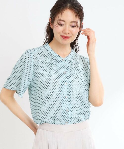 Reflect / リフレクト シャツ・ブラウス | 【マシンウォッシュ可】五分袖コツキプリントブラウス(ブルー(191))