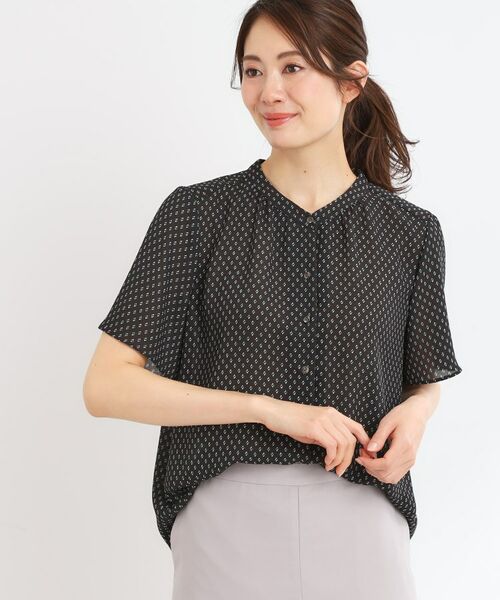 Reflect / リフレクト シャツ・ブラウス | 【マシンウォッシュ可】五分袖コツキプリントブラウス(ネイビー(194))