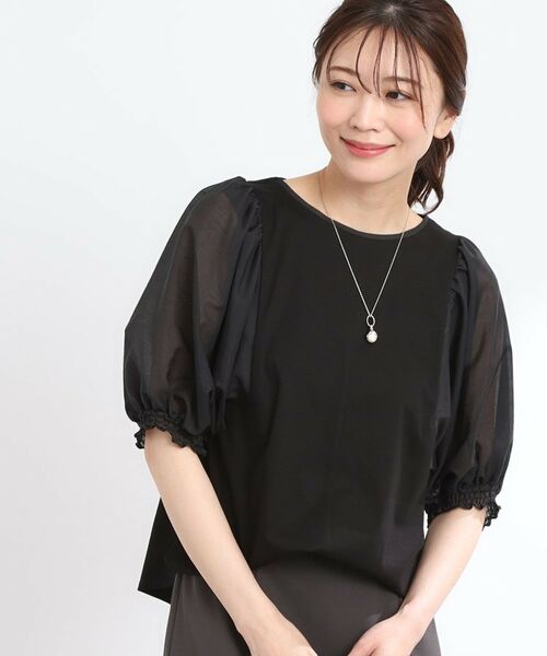 Reflect/リフレクト 【マシンウォッシュ可】シアーパフスリーブTブラウス ブラック(019) 09(M) Reflect/リフレクト 【マシンウォッシュ可】シアーパフスリーブTブラウス ブラック(019) 09(M)