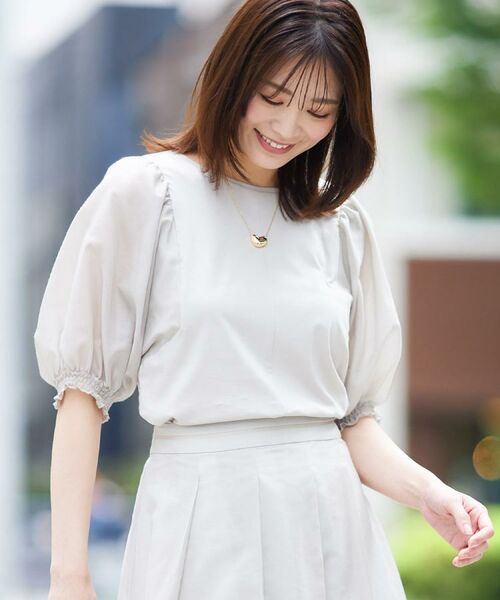 Reflect/リフレクト 【マシンウォッシュ可】シアーパフスリーブTブラウス ライトベージュ(051) 09(M) Reflect/リフレクト 【マシンウォッシュ可】シアーパフスリーブTブラウス ライトベージュ(051) 09(M)