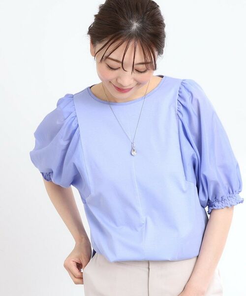 Reflect/リフレクト 【マシンウォッシュ可】シアーパフスリーブTブラウス ブルー(091) 11(L) Reflect/リフレクト 【マシンウォッシュ可】シアーパフスリーブTブラウス ブルー(091) 11(L)