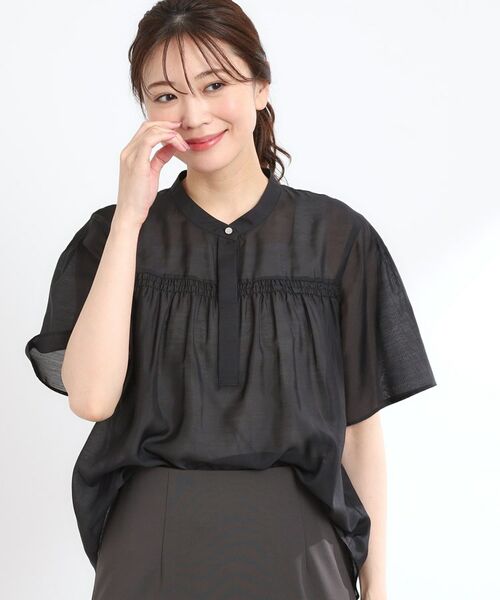 Reflect / リフレクト シャツ・ブラウス | 【選べる5色◎/マシンウォッシュ可】シャーリングデザインブラウス(ブラック(019))