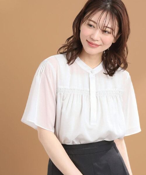 Reflect / リフレクト シャツ・ブラウス | 【選べる5色◎/マシンウォッシュ可】シャーリングデザインブラウス(ライトベージュ(051))