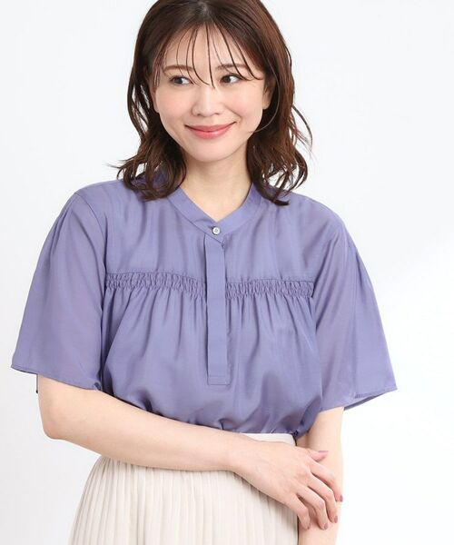 Reflect / リフレクト シャツ・ブラウス | 【選べる5色◎/マシンウォッシュ可】シャーリングデザインブラウス(ブルー(091))