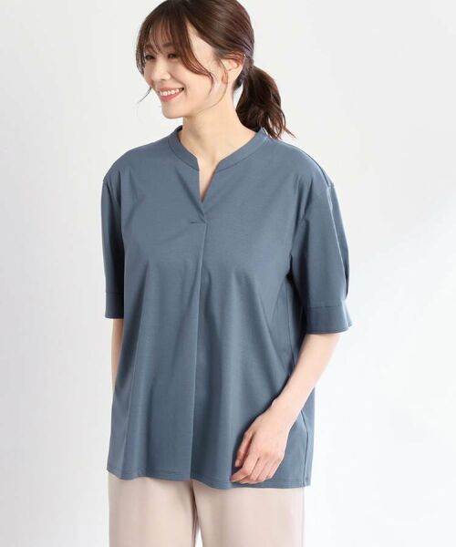 Reflect / リフレクト カットソー | 【すっきり見え!長め丈/マシンウォッシュ可】スキッパーネックジャージトップス | 詳細19