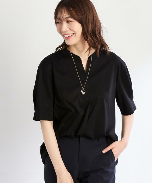 Reflect / リフレクト カットソー | 【すっきり見え!長め丈/マシンウォッシュ可】スキッパーネックジャージトップス | 詳細5