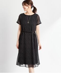 Reflect / リフレクト ミニ丈・ひざ丈ワンピース | 【WEB先行カラーあり／マシンウォッシュ可／ナローベルト付き】オフボディツイードチェックワンピース