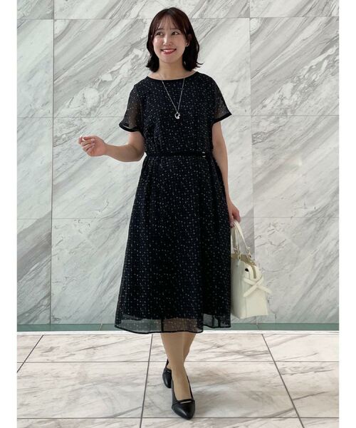 Reflect / リフレクト ミニ丈・ひざ丈ワンピース | 【WEB先行カラーあり/マシンウォッシュ可/ナローベルト付き】オフボディツイードチェックワンピース | 詳細1