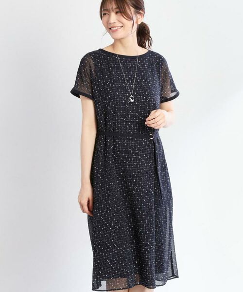 Reflect / リフレクト ミニ丈・ひざ丈ワンピース | 【WEB先行カラーあり/マシンウォッシュ可/ナローベルト付き】オフボディツイードチェックワンピース | 詳細10