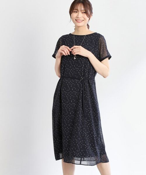 Reflect / リフレクト ミニ丈・ひざ丈ワンピース | 【WEB先行カラーあり/マシンウォッシュ可/ナローベルト付き】オフボディツイードチェックワンピース | 詳細11