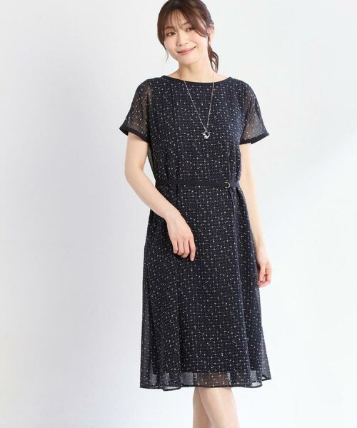 Reflect / リフレクト ミニ丈・ひざ丈ワンピース | 【WEB先行カラーあり/マシンウォッシュ可/ナローベルト付き】オフボディツイードチェックワンピース | 詳細12