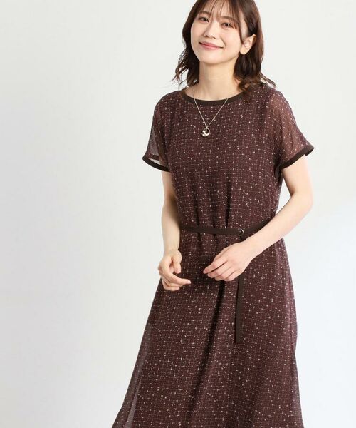 Reflect / リフレクト ミニ丈・ひざ丈ワンピース | 【WEB先行カラーあり/マシンウォッシュ可/ナローベルト付き】オフボディツイードチェックワンピース | 詳細16