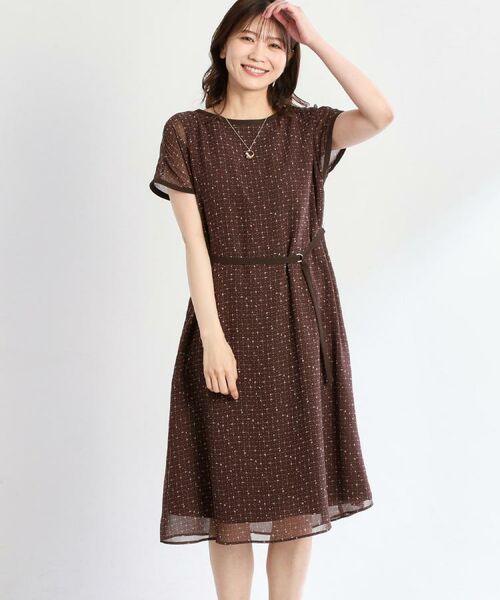 Reflect / リフレクト ミニ丈・ひざ丈ワンピース | 【WEB先行カラーあり/マシンウォッシュ可/ナローベルト付き】オフボディツイードチェックワンピース | 詳細17