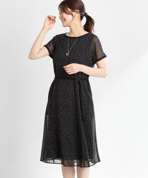 Reflect / リフレクト ミニ丈・ひざ丈ワンピース | 【WEB先行カラーあり/マシンウォッシュ可/ナローベルト付き】オフボディツイードチェックワンピース | 詳細22