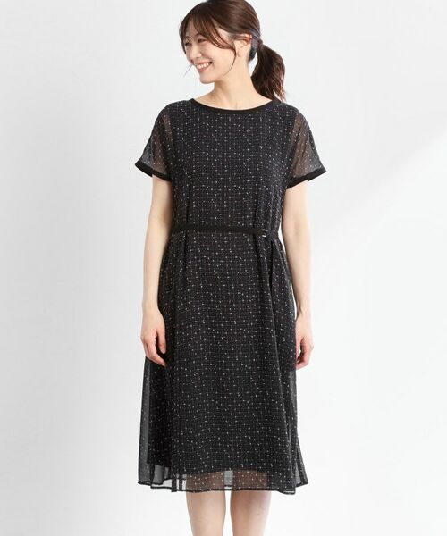 Reflect / リフレクト ミニ丈・ひざ丈ワンピース | 【WEB先行カラーあり/マシンウォッシュ可/ナローベルト付き】オフボディツイードチェックワンピース | 詳細27