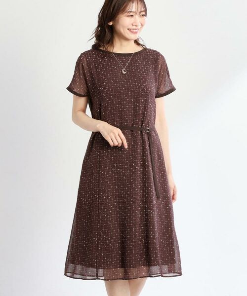 Reflect / リフレクト ミニ丈・ひざ丈ワンピース | 【WEB先行カラーあり/マシンウォッシュ可/ナローベルト付き】オフボディツイードチェックワンピース | 詳細4