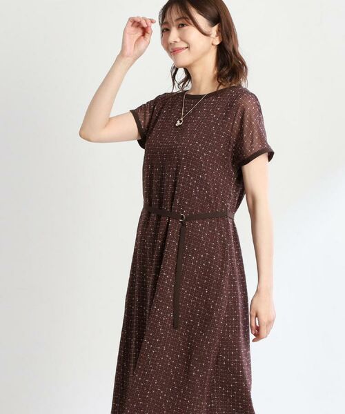 Reflect / リフレクト ミニ丈・ひざ丈ワンピース | 【WEB先行カラーあり/マシンウォッシュ可/ナローベルト付き】オフボディツイードチェックワンピース | 詳細5