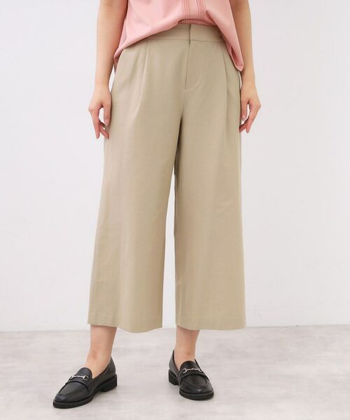 Reflect / リフレクト ショート・ハーフ・半端丈パンツ | 【お腹・腰周りすっきり見え◎】ストレッチワイドクロップドパンツ(ベージュ(052))