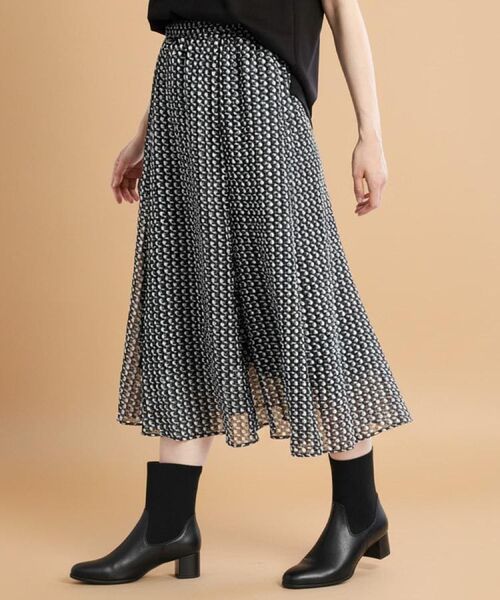 Reflect / リフレクト ロング・マキシ丈スカート | 【WEB先行カラーあり/マシンウォッシュ可/ウエスト総ゴム】コツキ幾何柄ロングスカート(ブラック(119))