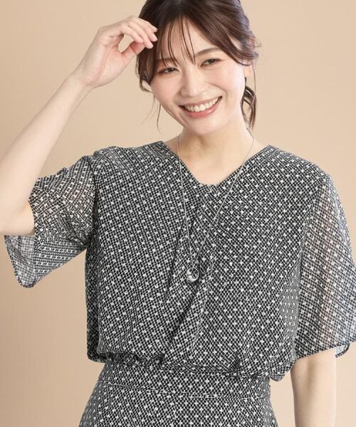 Reflect / リフレクト シャツ・ブラウス | 【マシンウォッシュ可/セットアップ可】コツキ柄プリントブラウス(ネイビー(194))