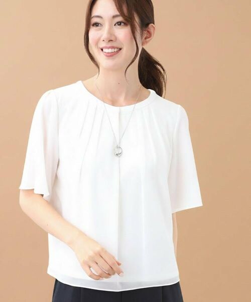 Reflect / リフレクト シャツ・ブラウス | 【一枚着で着映え◎/ジャケットのインナーにも】フロント開きブラウス(アイボリー(004))