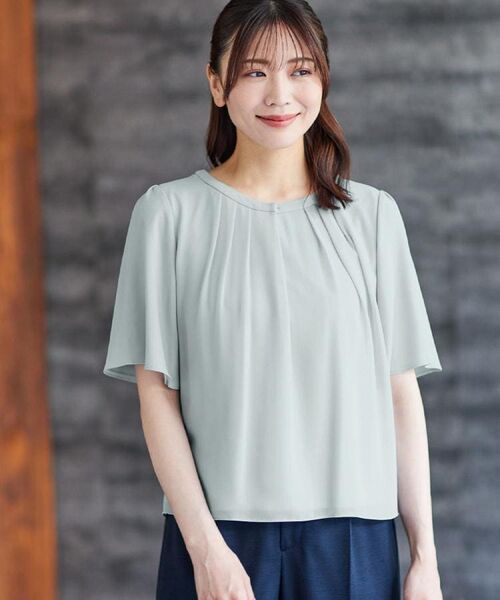 Reflect / リフレクト シャツ・ブラウス | 【一枚着で着映え◎/ジャケットのインナーにも】フロント開きブラウス(サックスブルー(090))