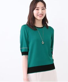 Reflect / リフレクト ニット・セーター | 【WEB先行カラーあり／手洗い可／アンサンブル可】バイカラー五分袖ニット