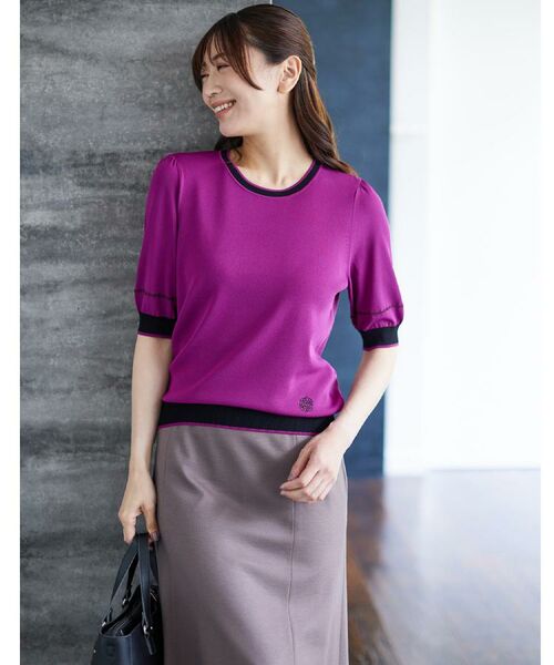 Reflect / リフレクト ニット・セーター | 【WEB先行カラーあり/手洗い可/アンサンブル可】バイカラー五分袖ニット | 詳細2