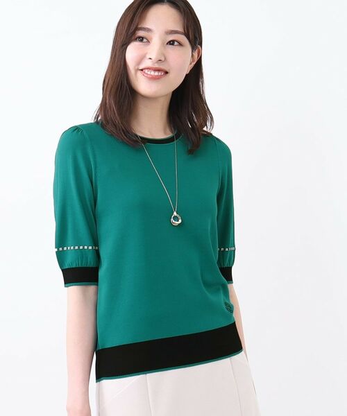 Reflect / リフレクト ニット・セーター | 【WEB先行カラーあり/手洗い可/アンサンブル可】バイカラー五分袖ニット | 詳細20