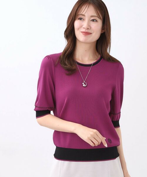 Reflect / リフレクト ニット・セーター | 【WEB先行カラーあり/手洗い可/アンサンブル可】バイカラー五分袖ニット | 詳細5