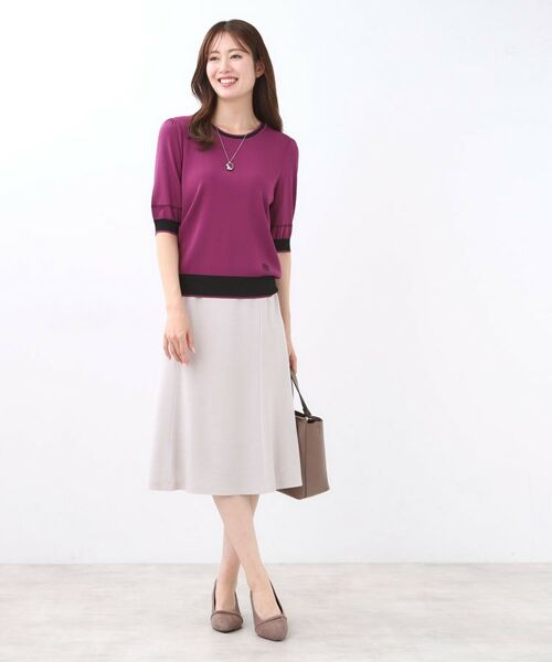 Reflect / リフレクト ニット・セーター | 【WEB先行カラーあり/手洗い可/アンサンブル可】バイカラー五分袖ニット | 詳細6