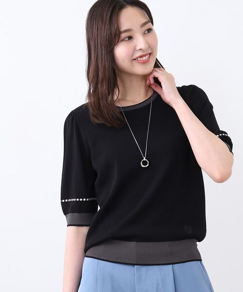 Reflect / リフレクト ニット・セーター | 【WEB先行カラーあり/手洗い可/アンサンブル可】バイカラー五分袖ニット | 詳細8