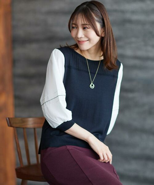 Reflect / リフレクト カットソー | 【WEB先行カラーあり/手洗い可】ジョーゼットスリーブ×ニット | 詳細1