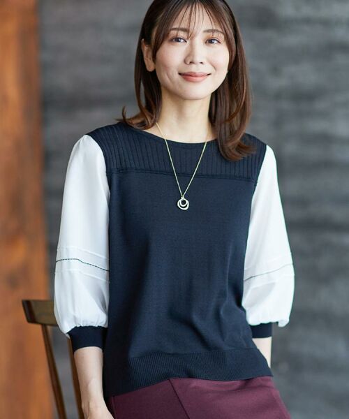 Reflect / リフレクト カットソー | 【WEB先行カラーあり/手洗い可】ジョーゼットスリーブ×ニット | 詳細2