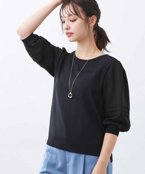 Reflect/リフレクト 【WEB先行カラーあり/手洗い可】ジョーゼットスリーブ×ニット ネイビー(594) 13(LL) Reflect/リフレクト 【WEB先行カラーあり/手洗い可】ジョーゼットスリーブ×ニット ネイビー(594) 13(LL)