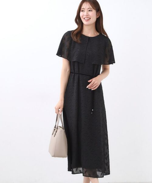 Reflect / リフレクト ロング・マキシ丈ワンピース | 【撥水/二の腕カバー/付属リボン付き】ケープデザインノースリーブワンピース | 詳細5