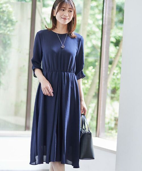 Reflect / リフレクト ロング・マキシ丈ワンピース | 【吸水速乾/防しわ】シルキープリーツワンピース(ネイビー(094))