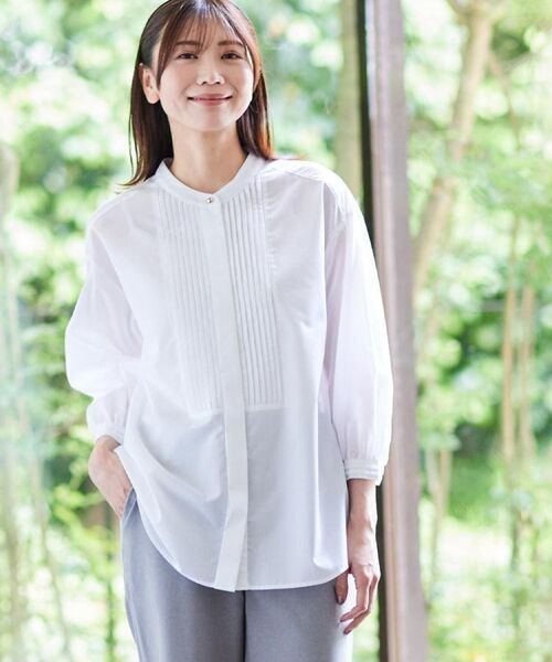 Reflect / リフレクト シャツ・ブラウス | 【程よいゆとり感/体型カバー】ピンタックデザインシャンブレーブラウス(オフホワイト(003))